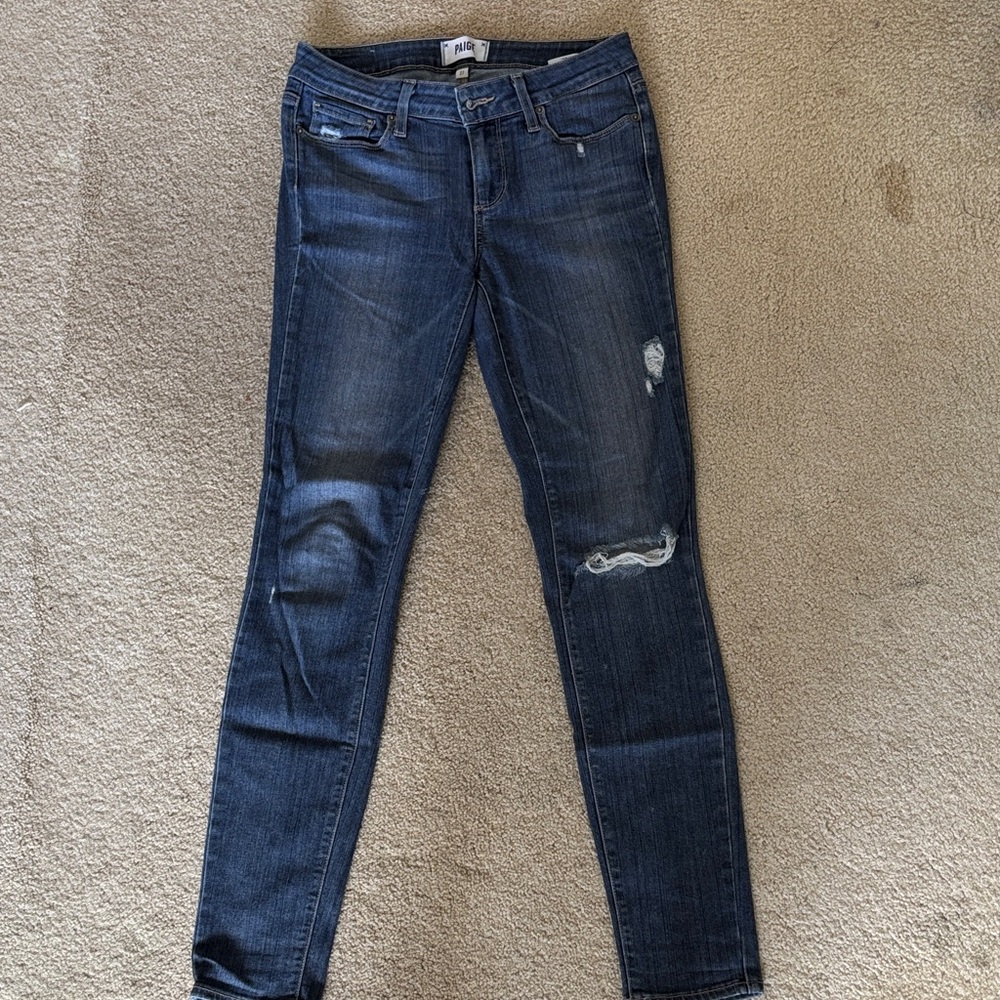 PAIGE Dark Indigo Distressed Women's Skinny Jeans